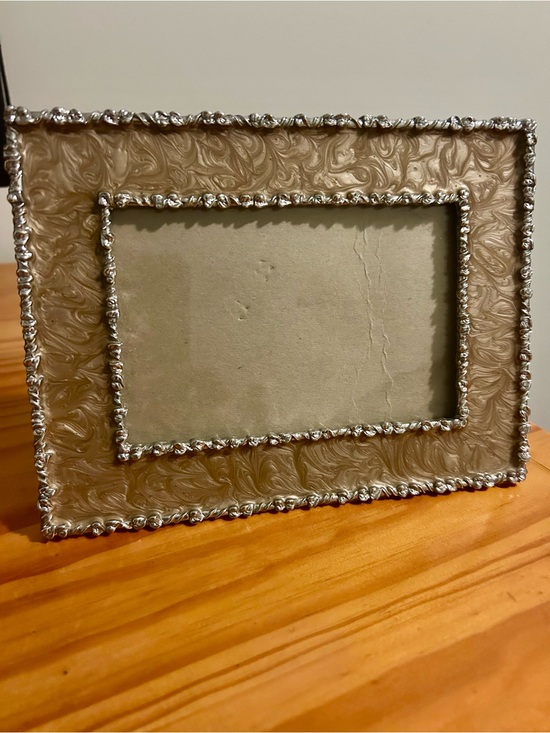 Other - Picture Frame with Ornate Detailed Edging Trim and Cream enamel swirl